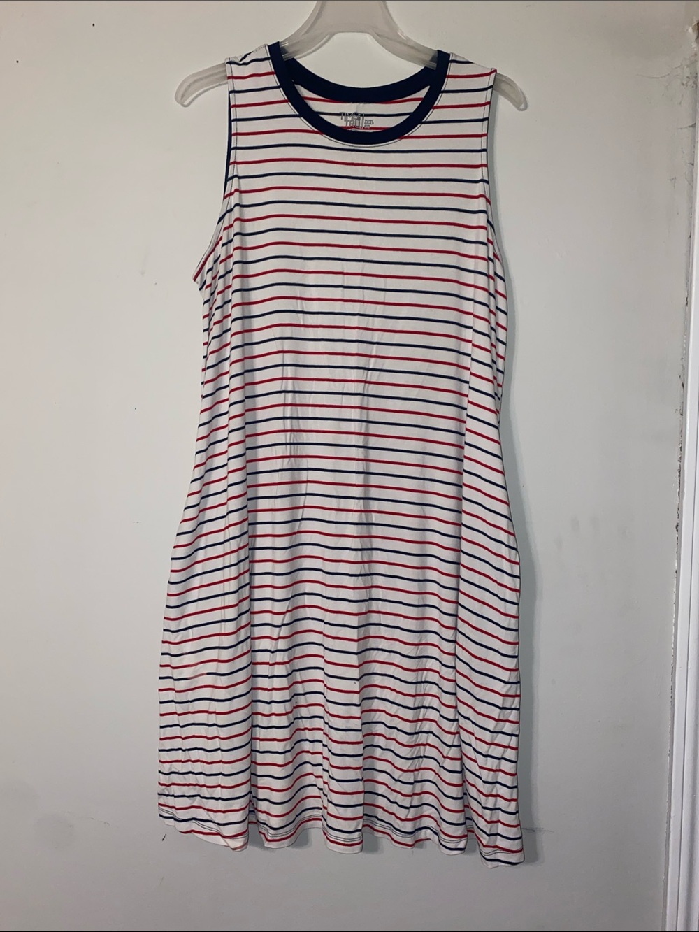 Time and Tru Navy-Trim Sleeveless Midi Dress with Red & Navy Stripes